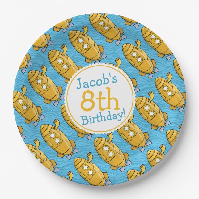 Yellow Submarine Boy's Birthday Paper Plates (Front)