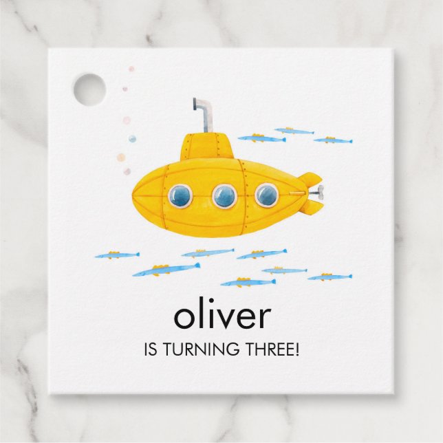 Yellow Submarine Kids Birthday Favor Tag (Front)