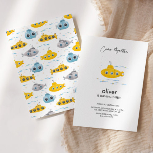 Yellow Submarine Kids Birthday Invitation