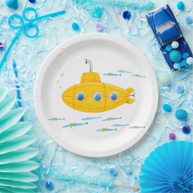 Yellow Submarine Kids Birthday Paper Plates (Party)