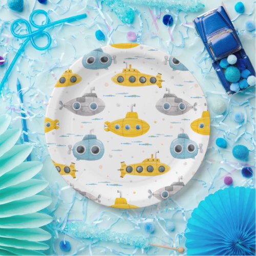 Yellow Submarine Pattern Kids Birthday Paper Plates