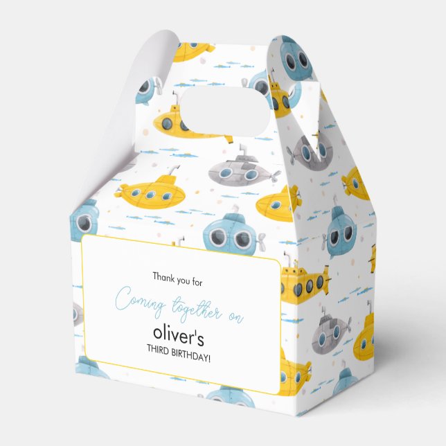 Yellow Submarine Pattern Kids Birthday Party Favor Boxes (Front Side)