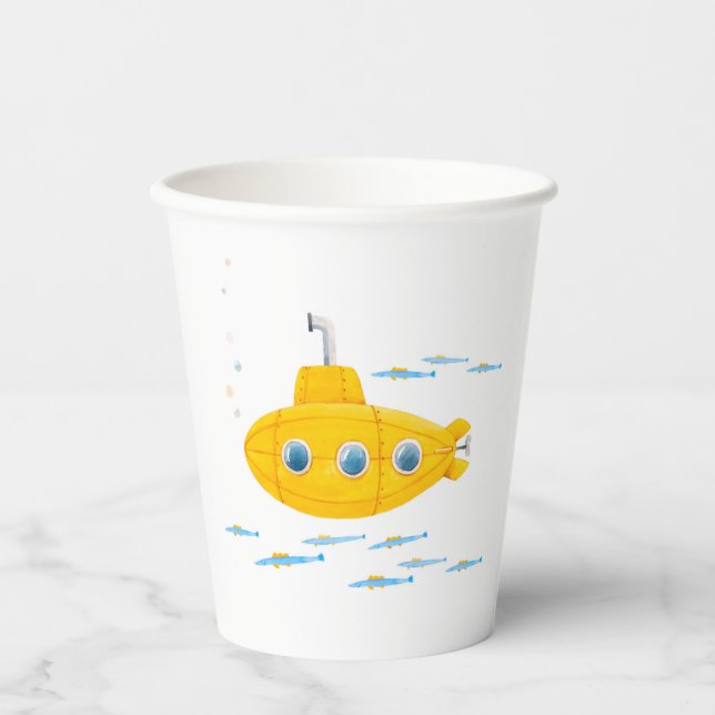 Yellow Submarine Pattern Kids Birthday Party Paper Cups (Front)