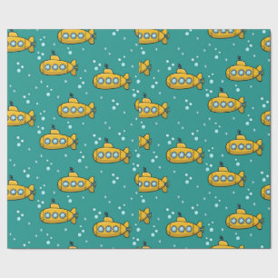 Yellow Submarine Teal Green Background Wrapping Paper