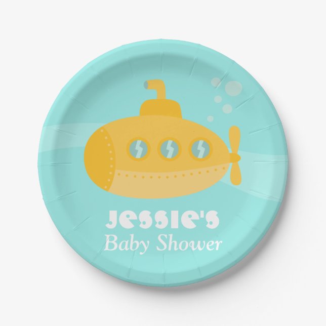 Yellow Submarine Underwater Baby Shower Supplies Paper Plates (Front)