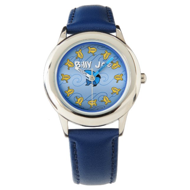 Yellow Submarines on Blue (Personalized) Watch (Front)