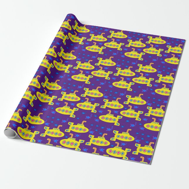 Yellow Submarines Personalize Background Colour Wrapping Paper (Unrolled)