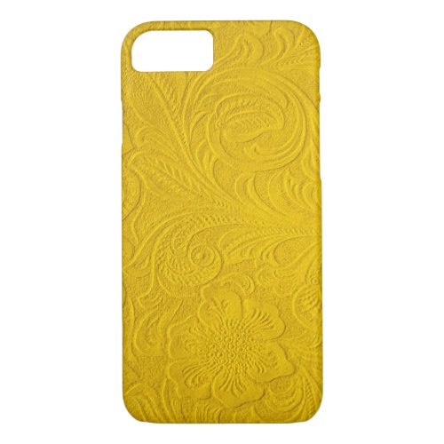 Yellow Suede Leather Embossed Floral Pattern iPhone 87 Case