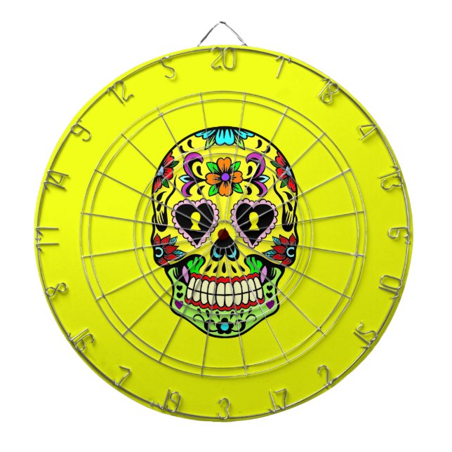 Yellow Sugar Skull (Day of the Dead) Dartboard (Front)