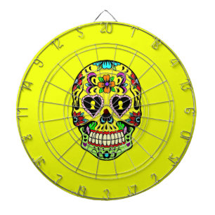 Yellow Sugar Skull (Day of the Dead) Dartboard With Darts