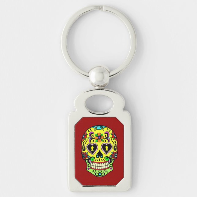 Yellow Sugar Skull Day of the Dead Key Chain (Front)