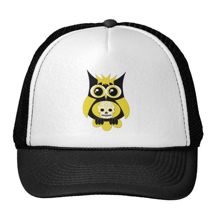 Yellow Sugar Skull Owl Trucker Hats