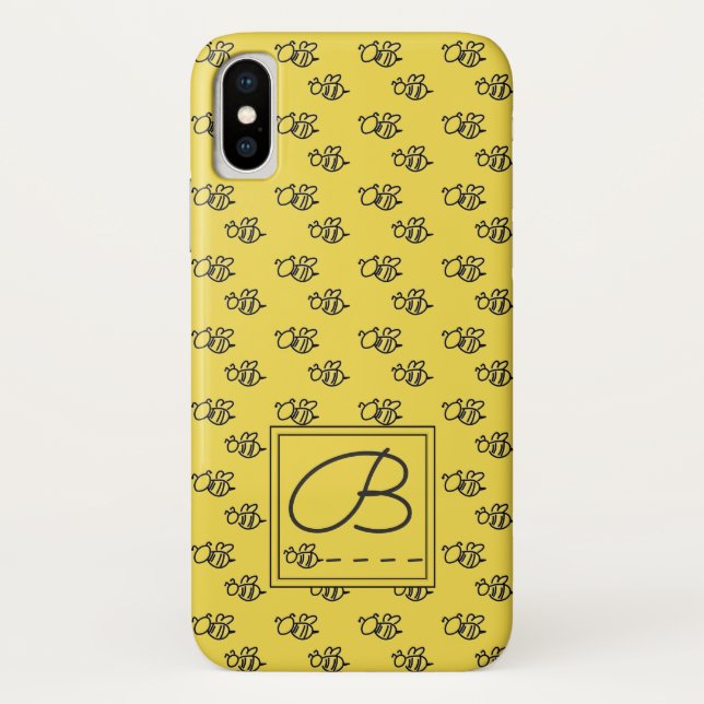 Yellow Summer Bees Monogram Pattern Case-Mate iPhone Case (Back)