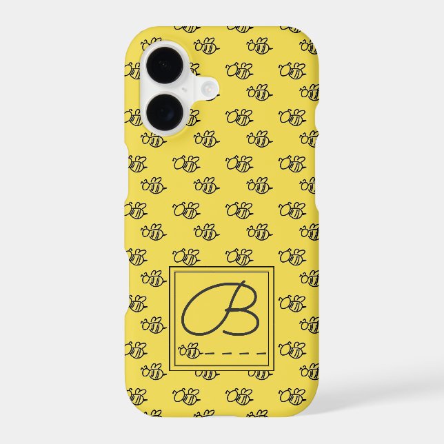 Yellow Summer Bees Monogram Pattern Iphone Case (Back)