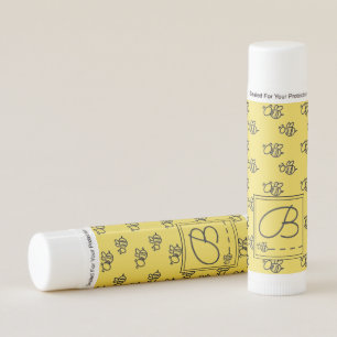 Yellow Summer Bees Monogram Pattern Lip Balm