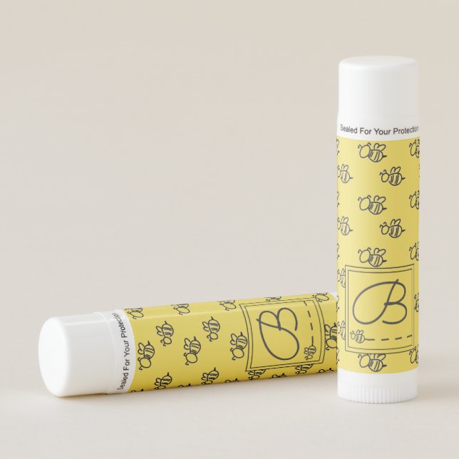 Yellow Summer Bees Monogram Pattern Lip Balm (Front)