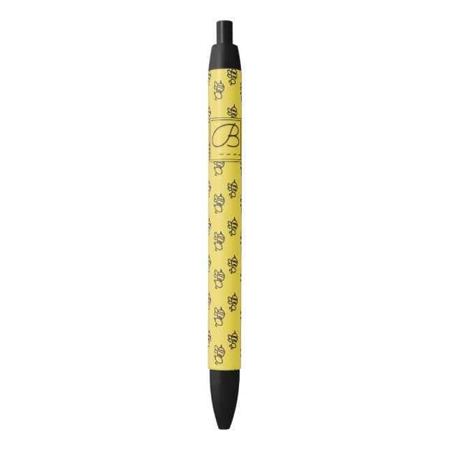 Yellow Summer Bees Monogram Pattern Pen (Front Vertical)