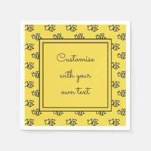 Yellow Summer Bees Pattern Custom Text Napkins