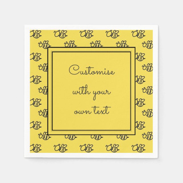 Yellow Summer Bees Pattern Custom Text Napkins (Front)
