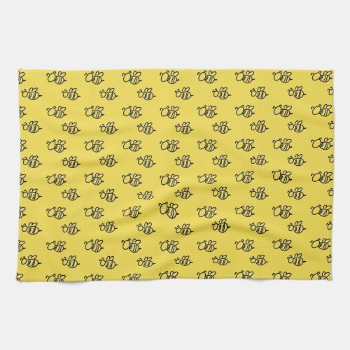 Yellow Summer Bees Pattern Kitchen Towel