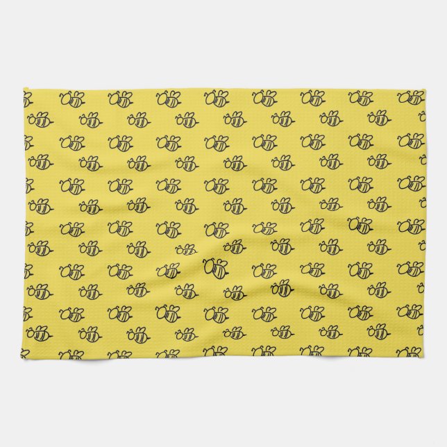 Yellow Summer Bees Pattern Kitchen Towel (Horizontal)