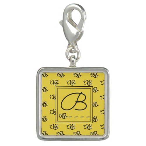 Yellow Summer Bees Pattern Monogram Charm