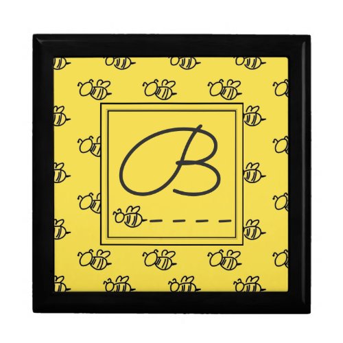 Yellow Summer Bees Pattern Monogram Gift Box