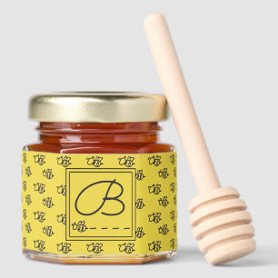 Yellow Summer Bees Pattern Monogram Honey Jar Favors