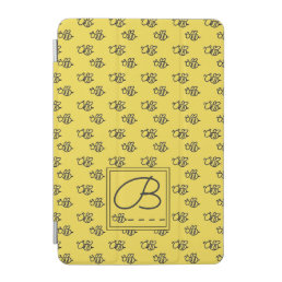 Yellow Summer Bees Pattern Monogram iPad Mini Cover