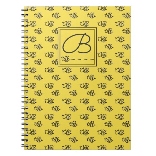 Yellow Summer Bees Pattern Monogram Notebook