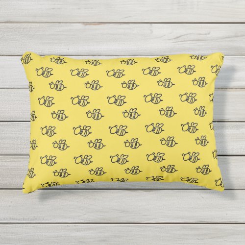 Yellow Summer Bees Pattern Outdoor Pillow
