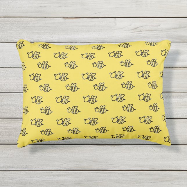 Yellow Summer Bees Pattern Outdoor Pillow (Front)