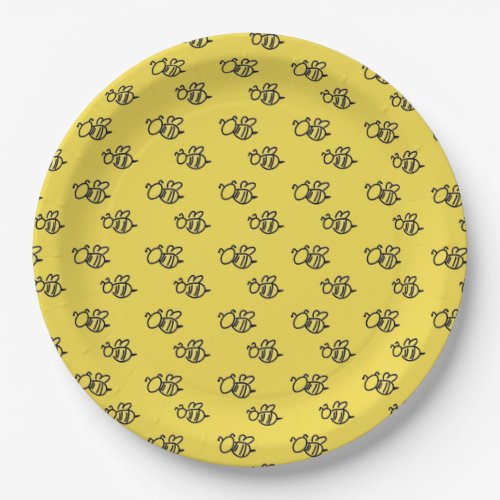 Yellow Summer Bees Pattern Paper Plates