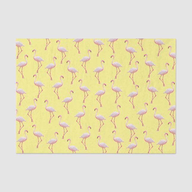 Yellow Summer Flamingo Pattern  Tissue Paper (Front)