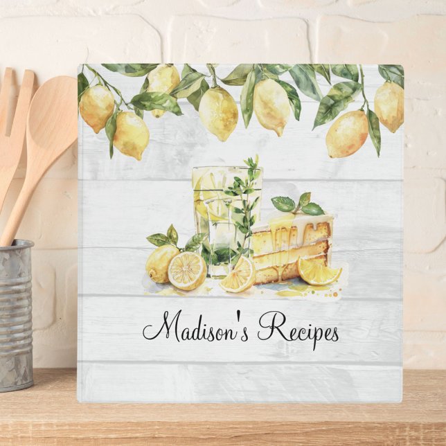 Yellow Summer Lemon Personalized Recipe Cookbook 3 Ring Binder (Close up)