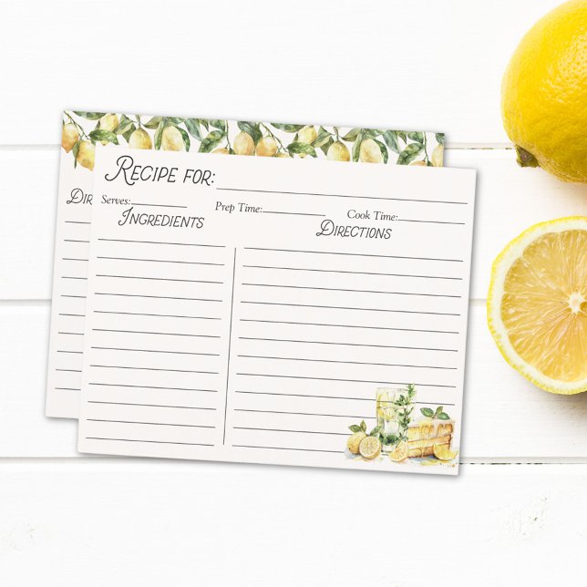 Yellow Summer Lemon Tree Family Recipe Card (In situ)