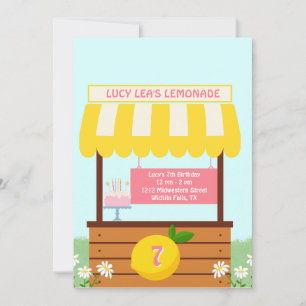 Yellow, Summer, Lemonade Stand Party Birthday  Invitation