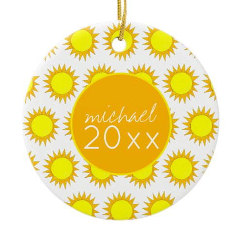 Yellow Summer Sun Sunshine Soak up the Rays Ceramic Ornament