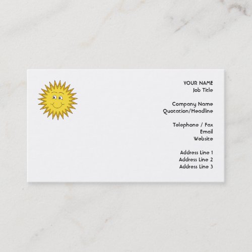 Yellow Summer Sun with a Happy Face. Business Card Template