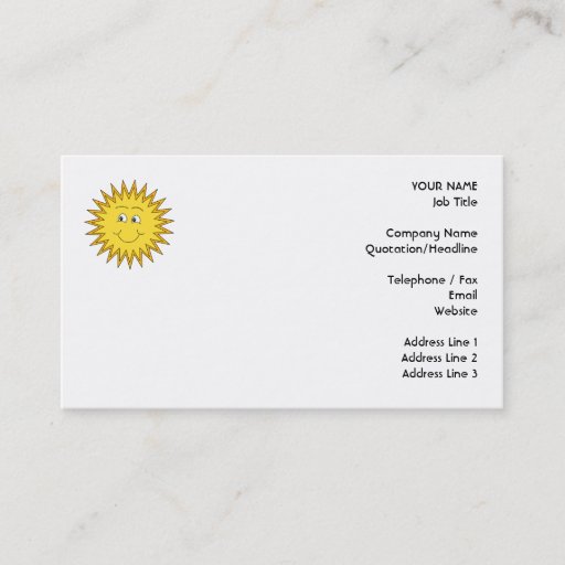 Customizable Yellow Summer Sun with a Happy Face. Business Card Template