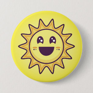 Yellow Summer Sun with a Happy Face Button