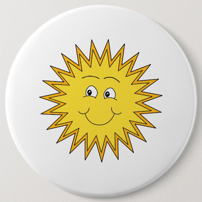 Yellow Summer Sun with a Happy Face. Pinback Button (Front)