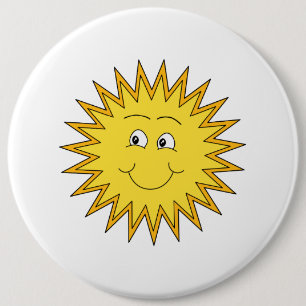 Yellow Summer Sun with a Happy Face. Pinback Button