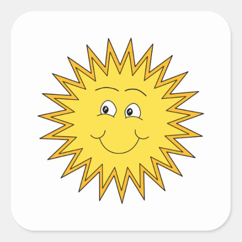 Yellow Summer Sun with a Happy Face Square Sticker