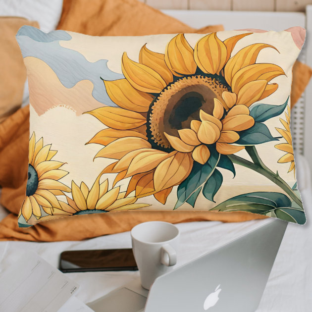 Yellow Summer Sunflower Painting  Accent Pillow
