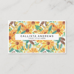 Yellow Summer Sunflower Watercolor Pattern Business Card