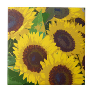 Ceramic Art Tile 6"x6" 2pcs Garden Sunflowers with critters and garden Kitty F28 