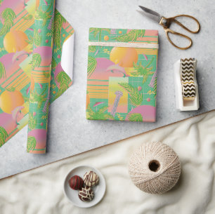 Yellow Summer Vaporwave Sunset and Palm Trees Wrapping Paper