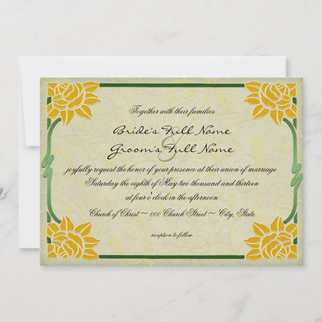 Yellow Summer Vintage Flowers Wedding Invitation (Front)