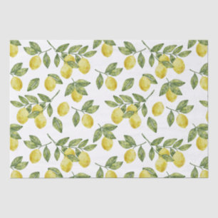 Yellow summer watercolor lemons with green leaves tissue paper
